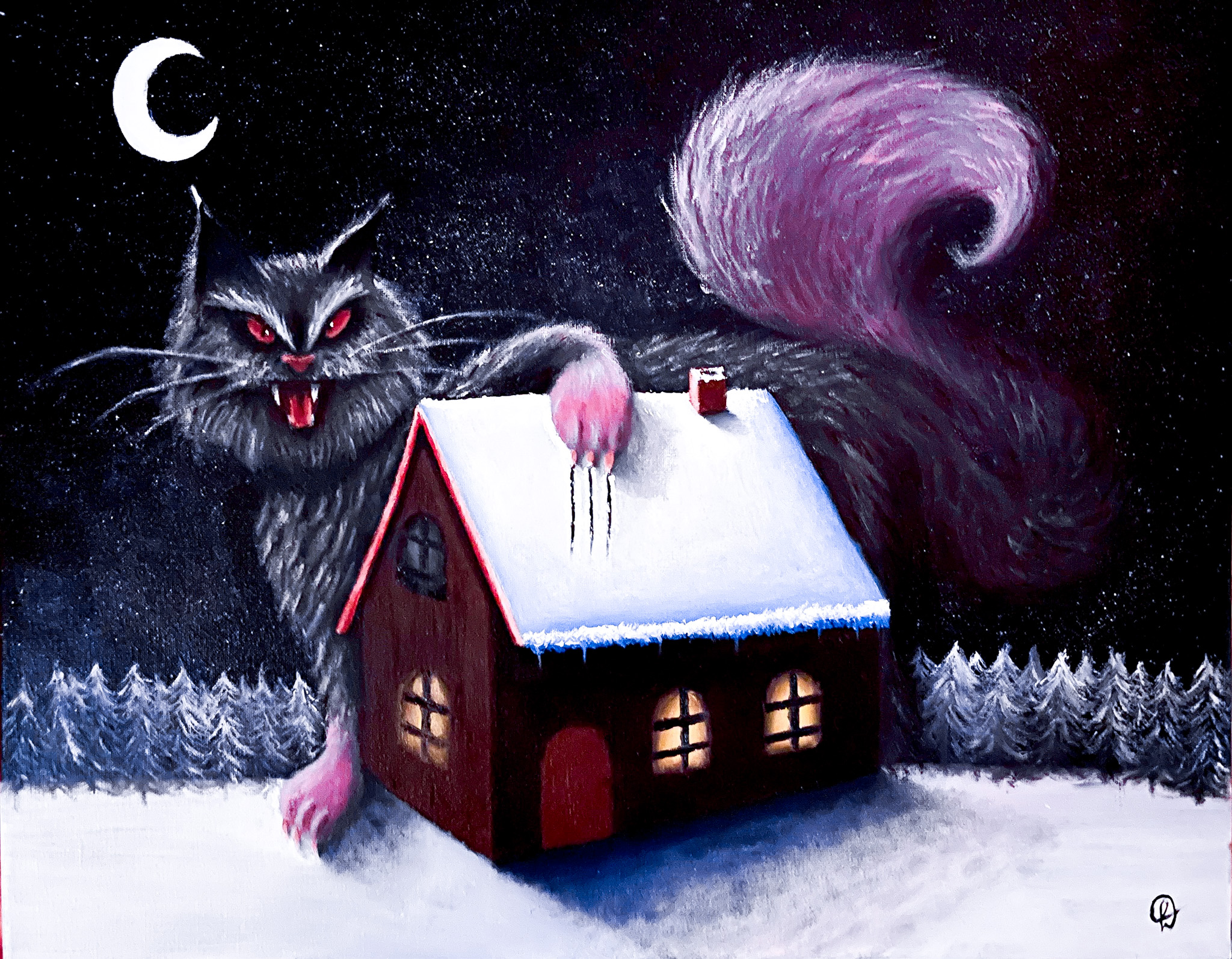 Yule Cat arranhando uma casa em um local cheio de neve | Yule Cat scratching a house in a snowy place