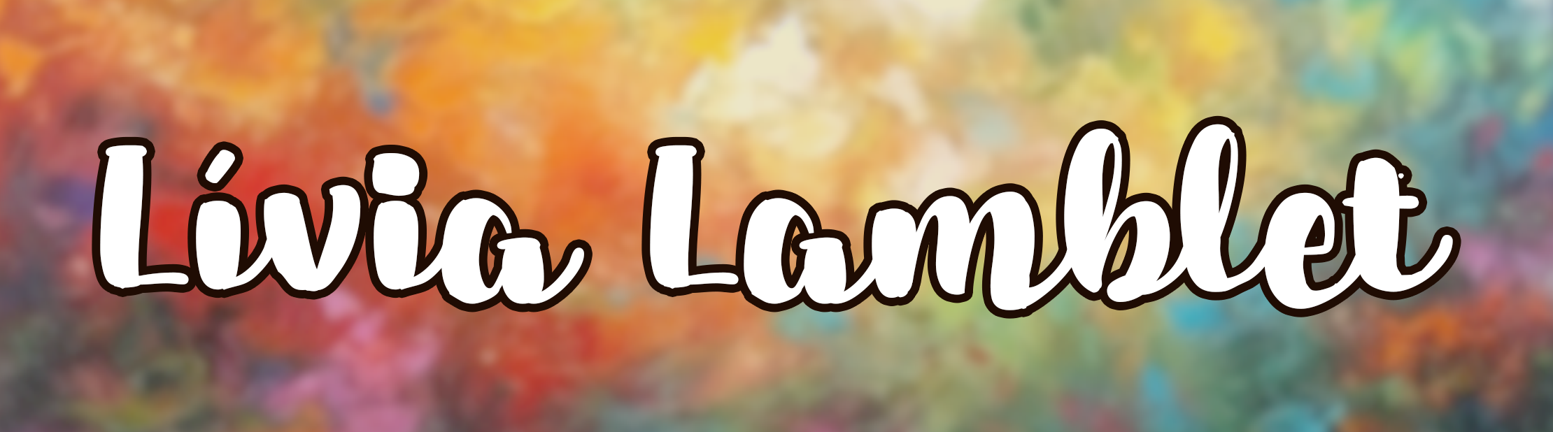 Logo do meu blog com o fundo colorido de tinta e meu nome, Lívia Lamblet, escrito com fonte branca e contorno preto