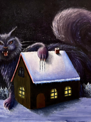 IMG_4080 Yule Cat arranhando uma casa em um local cheio de neve | Yule Cat scratching a house in a snowy place