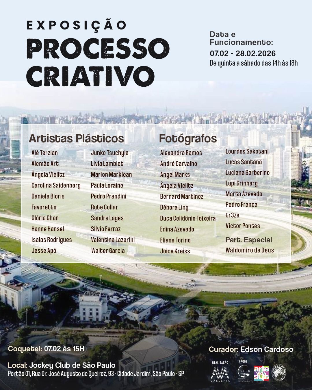 Encarte da exposição Processo Criativo, em janeiro de 2026, no Jockey Club de São Paulo