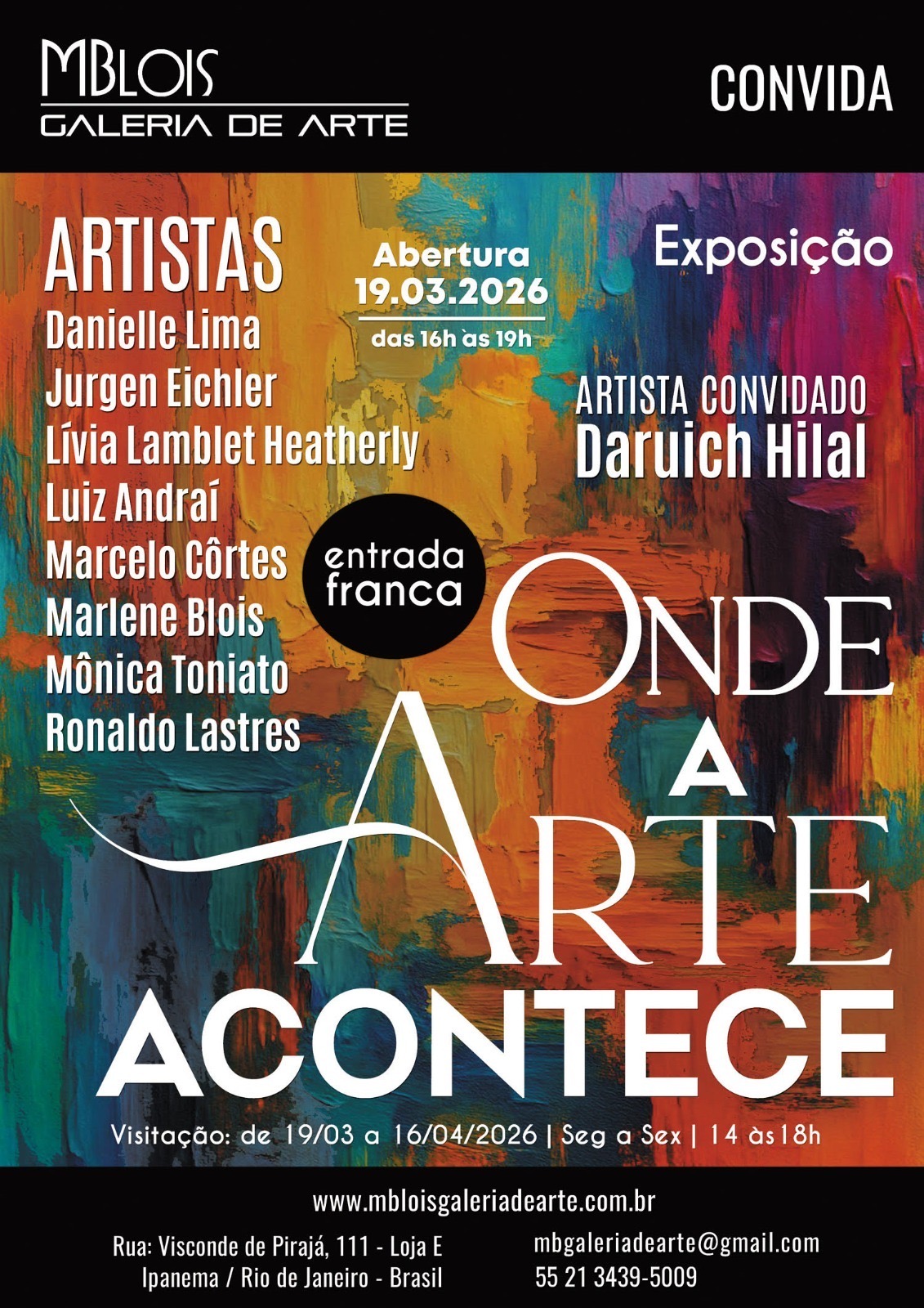 Encarte da exposição "Onde a Arte Acontece", na MBlois Galeria de Arte
