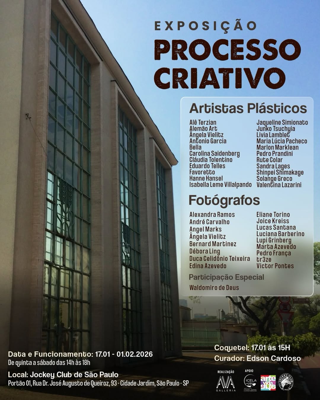 Encarte da exposição "Processo Criativo", em fevereiro de 2026, no Jockey Club de São Paulo