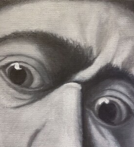 Destaque em preto e branco dos olhos da Medusa